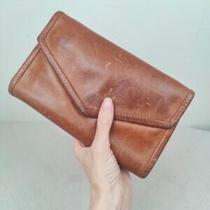 Julia Duren Brown Rainguarded Leather Clutch Organizer Bag Wallet Western